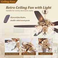 Ventilateur de plafond LED moderne en fer de style européen avec moteur DC et télécommande pour salon, douille E27/E26, avec lumière