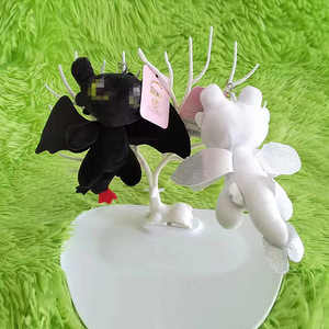 Adorable porte-clés en peluche bébé dragon noir et blanc-Porte-clés de couple Night Light Fury, sac à dos sans dents Charm Plushie Gift - Product Image 2