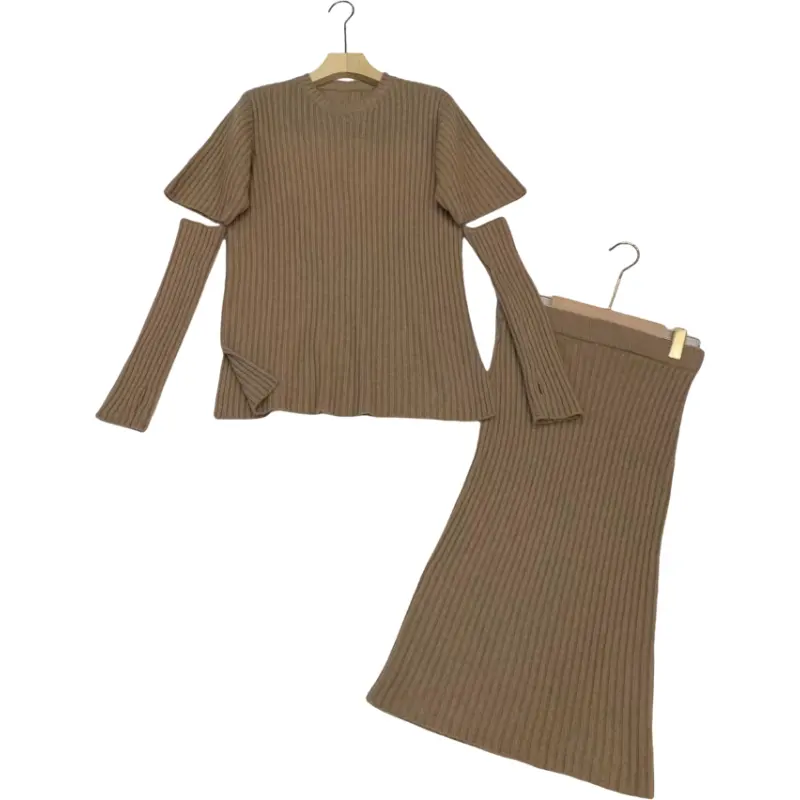 Сексуальный свитер для девочек, платье с разрезом, облегающая короткая юбка, вязаный кашемировый шерстяной свитер, комплект из двух предметов для женщин