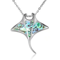Collier Hawaïen en Argent Sterling 925 avec Coquillage Naturel, Bijou Vie Marine, Incrustation de Coquille d'Abalone, Pendentif Raie Manta