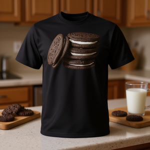 Camiseta con diseño de postre de galletas rellenas de crema de chocolate, unisex, para adultos, color negro - Product Image 3