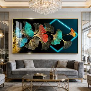 Arte Decorativo de Pared con Hojas de Ginkgo, Impresiones Personalizadas para el Hogar, Pintura de Porcelana de Cristal con Luz LED para Sala de Estar - Product Image 6