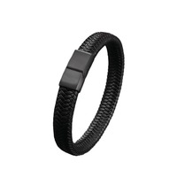 Bracelet en cuir noir à fermoir magnétique tressé vintage pour homme, bijoux de luxe en gros