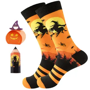 Wholesale holiday party funny happy socks gift Bats witch Pumpkin Cotton ghost socks Dress Custom Colorful Halloween crew Socks