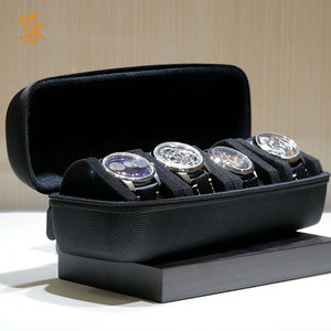 Rectangle Nylon <b>Watch</b> <b>Case</b> with Zipper Closure Velvet Interior Protective Shockproof Travel Storage Box for Four <b>Watches</b> - Product Image 1