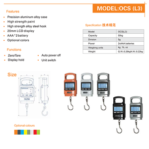 Balance numérique suspendue 50 kg max avec grand écran rétroéclairé de 20 mm, jauge de <span class=keywords><strong>force</strong></span> portable avec crochet en acier pour test de charge - Product Image 2