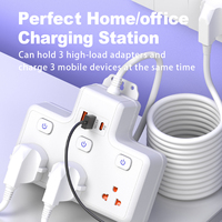 Multiprise thaïlandaise avec protection contre les surtensions, 3 prises individuelles avec interrupteurs, cordon de 2 m, charge rapide USB Type C PD20W