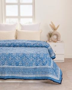 <b>Blue</b> White Cotton Quilt Hand Block Print Reversible <b>King</b> Queen <b>Bedding</b> Boho Bedspread Coverlet - Product Image 4
