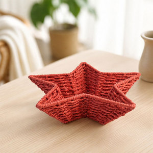 Handmade Rope Woven Star Storage <b>Basket</b> Red Polygon Shape Desktop Organizer For Living Room Coffee <b>Table</b> Snack Storage - Product Image 3