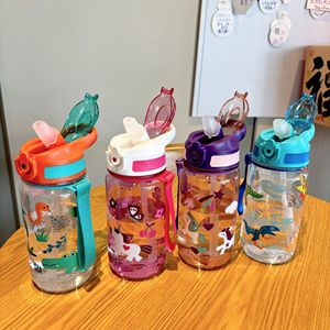 <b>Childrens</b> Cartoon Straw Cup With Handle Leak Proof Portable For School And Outdoor Use Plastic <b>Water</b> <b>Bottle</b> - Product Image 3