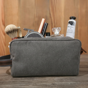 Vintage Waxed Canvas Leather Toiletry Bag Custom Logo Travel Dopp Kit Mens Waterproof Shaving Wash Organizer <b>Case</b> LCTB-0097C - Product Image 1