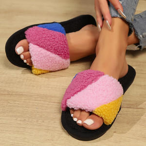 Nuovo autunno inverno testa d'aquila colorato da donna a fondo piatto scarpe <span class=keywords><strong>pelose</strong></span> da donna pantofole da donna - Product Image 1