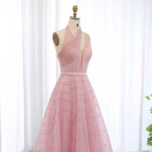 Jancember SZ329 Fairy <b>Pink</b> Halter Asymmetric Evening Birthday Party <b>Dress</b> With Girl - Product Image 5