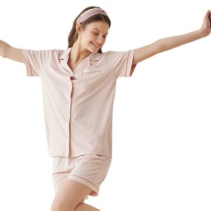 Pijamas Térmicos de Algodón Modal para Parejas, Cuello <span class=keywords><strong>en</strong></span> V, Manga Corta, con Botones, 2 Piezas, Ropa de Dormir para Verano - Product Image 6
