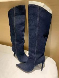 Bottines en jean bleu, nouveau style, chaussures d'hiver et d'automne pour femmes, bottes hautes jusqu'au genou - Product Image 6