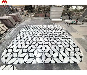 Esthétique marbre noir et blanc marbre pierre mosaïque carrelage pour la décoration de la maison tunisie fleur mosaïque marbre - Product Image 4