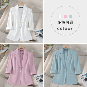 Women's White Blazer Solid Color Polyester Breathable Spring Summer 2025 Professional Formal Wear With Dress - Product Image 3