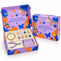 Boîte d'expédition personnalisée pour bijoux à breloques, kit d'emballage en papier, pochette en velours pour ensemble de bracelets et breloques