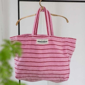 Borsa da 20 pollici in cotone 100% rosa bianca per donna spugna a righe con chiusura aperta borsa da spiaggia portatile da viaggio per fine settimana - Product Image 6