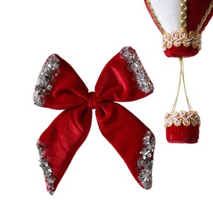 Fiocco in Tessuto Floccato Rosso Vino con Paillettes SwanLace, Decorazione Pendente per Albero di Natale, Fungo, Mongolfiera, Renna - Product Image 5
