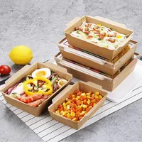 Boîtes à repas jetables en papier kraft brun anti-graisse et imperméables avec couvercle transparent – Offre spéciale
