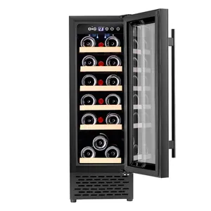 Smart Touch Screen Wine Cooler frigorifero per vino armadio integrato cantina nera incorporata con ripiani in legno con serratura