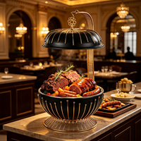 Plat à réchaud rond noir et or avec couvercle suspendu pour buffet, idéal pour hôtels, restaurants, traiteurs et banquets de mariage
