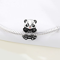 Pendentif breloque en alliage de cuivre plaqué argent, motif panda mignon, pierre de zircon, style classique, trou large, pour cadeau unisexe