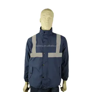 OEM批发定制冬季工作服统一拉链起绒安全夹克，带反光带