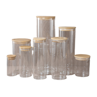 Pot de conservation alimentaire personnalisé en verre borosilicate transparent à large ouverture, vide, 500ml, 750ml, 1000ml, avec couvercle en bambou