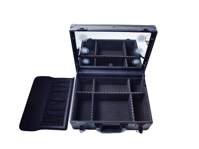 LED Light ABS Makeup Case with Cover Closure Fashionable Foldable Large Capacity Convenient Portable Mirror
