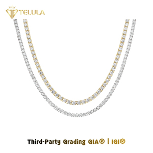 สร้อยคอเทนนิสเพชรทรงกลมเจียระไนแบบบริลเลียนท์ 3 กะรัต แบบสั่งทำพิเศษ เครื่องประดับเพชร CVD ทองแท้ 9k 10k สร้อยคอเพชรเพาะเลี้ยงในห้องปฏิบัติการ - Product Image 1