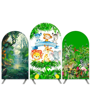 Couverture imprimée personnalisée sur le thème de la <span class=keywords><strong>jungle</strong></span> de conception de dessin animé pour le kit de toile de fond d'arche d'anniversaire - Product Image 4