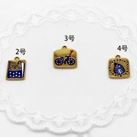 Breloque de tasse en forme de chat, oiseau et vélo de dessin animé FMSCM-2, pendentifs carrés en émail bleu de haute qualité, accessoires mignons en acier inoxydable pour bijoux DIY