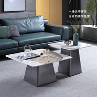 Ensemble de tables basses modernes en pierre frittée avec base en acier inoxydable, meubles de salon en métal