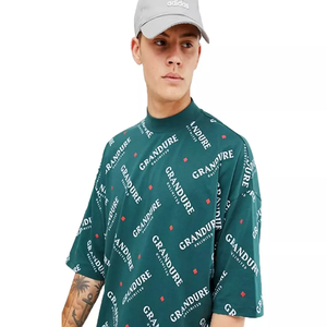 OEM Custom Heavy Weight Cotton Oversized <strong>Tshirt</strong> Men All Over Text Print T-shirt with <strong>Turtleneck</strong> - Product Image 6