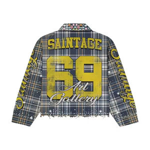 <span class=keywords><strong>Haut</strong></span> <span class=keywords><strong>de</strong></span> <span class=keywords><strong>gamme</strong></span> personnalisé 100% pur coton 220 grammes Style décontracté Plaid chaud-fixe strass survêtement lavé flanelle ensemble court - Product Image 3