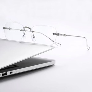 <span class=keywords><strong>Lunettes</strong></span> de <span class=keywords><strong>lecture</strong></span> anti-lumière bleue horizontales sans monture en métal, design élégant, verres dorés transparents, unisexe - Product Image 2