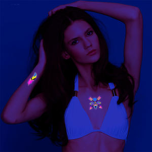 Vente chaude Autocollants temporaires lumineux réactifs aux UV pour le corps en papier imperméable, effet néon, brillance dans le noir, <span class=keywords><strong>tatouage</strong></span> temporaire pour le visage, le corps, les fêtes - Product Image 2