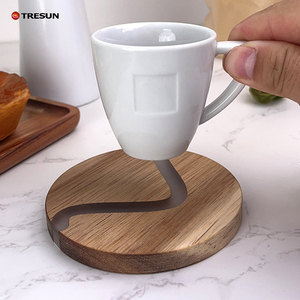 New Style Custom Logo Printing <b>Round</b> Acacia Wood Resin Splicing Coasters Eco-Friendly Home Office Coffee Tea Cup <b>Table</b> <b>Mats</b> Pads - Product Image 6