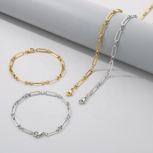 Collar y Pulsera de Cadena de Eslabones Alternados |   Cadena de Eslabones Mixtos de Acero Inoxidable Chapada en Oro PVD de 18K, 20-71 cm |   Resistente al agua y duradero - Product Image 1