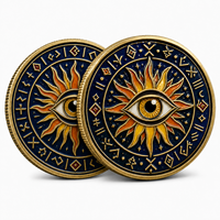 Pièce de collection personnalisée en émail souple ou dur, motif Œil qui voit tout et Rune du Soleil, plaquée or, symbole mystique et occulte, pour la vente en gros