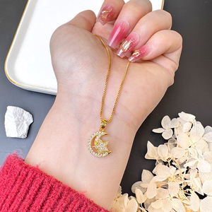 Nouvel ensemble <span class=keywords><strong>de</strong></span> colliers en cuivre plaqué or avec étoile croissante incrustée <span class=keywords><strong>de</strong></span> diamants, style luxe léger, pour accessoires féminins - Product Image 4