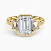 Cincin Wanita Perak Sterling S925 Berlapis Berlian Moissanite 2/5 Karat dengan Desain Geometris Tangga Persegi dan Setting Prong