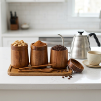 Organisateur de cuisine sur mesure en bois d'acacia haut de gamme avec pot à sel et épices, pince et cuillère en acacia, et plateau