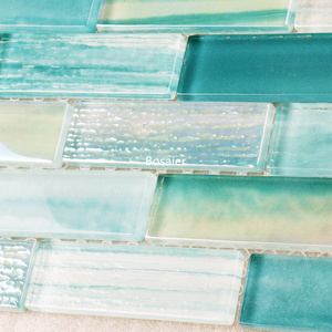 Mosaïque de verre <span class=keywords><strong>vert</strong></span> texturée peinte à la main, teinte turquoise aqua irisée, rectangulaire linéaire, pour la <span class=keywords><strong>d</strong></span>écoration des piscines de complexe hôtelier et des éléments aquatiques - Product Image 5