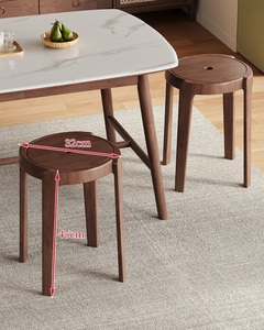 Tabouret rond moderne en bois massif, chaise ottoman en bois, siège de 32 cm, dossier de 45 cm, assise sans dossier pour salle à manger - Product Image 1