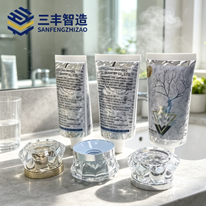 Custom Printed Clear Cosmetic Squeeze Tube with Decorative Acrylic Cap for Skincare Cream - Product Image 1