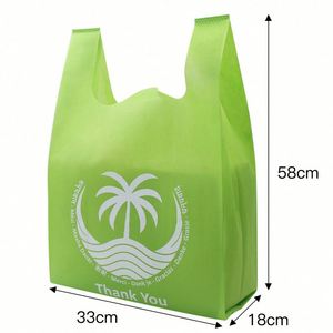 Hot Selling Eco-Friendly Shopping W Cut T-Shirt Vest Tote Green Non-Woven Cloth Shopping Tote <b>Bags</b> Fabric - Product Image 2