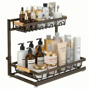 Étagère de rangement en fil métallique à double couche extractible sous l'évier, durable et facile d'accès, pour l'organisation de la cuisine - Product Image 1